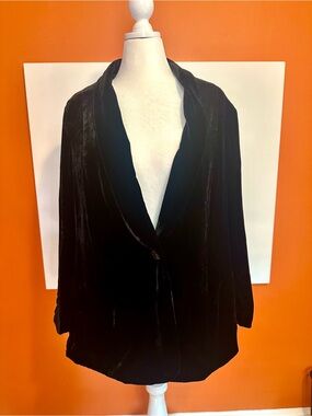 J. Jill Black Silk Blend Velvet Blazer Jacket Size 2X
